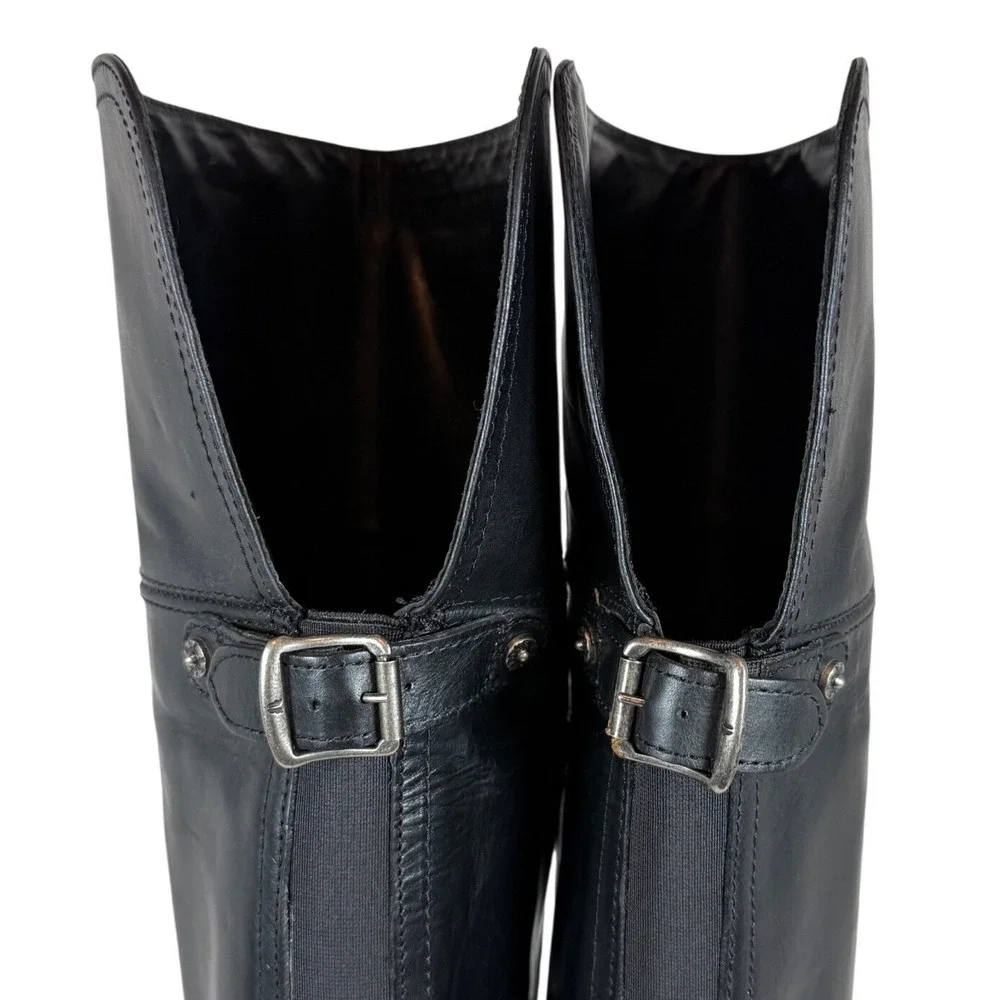 FRYE Melissa Over The Knee Leather Riding Boots, Harness Buckle, Black, Size 6.5